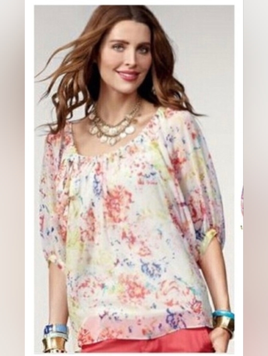CAbi Tops - CAbi Sheer Watercolor Floral Blouse Medium